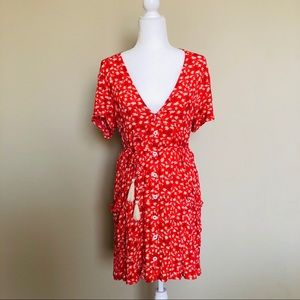 Coral Red Floral Dress
